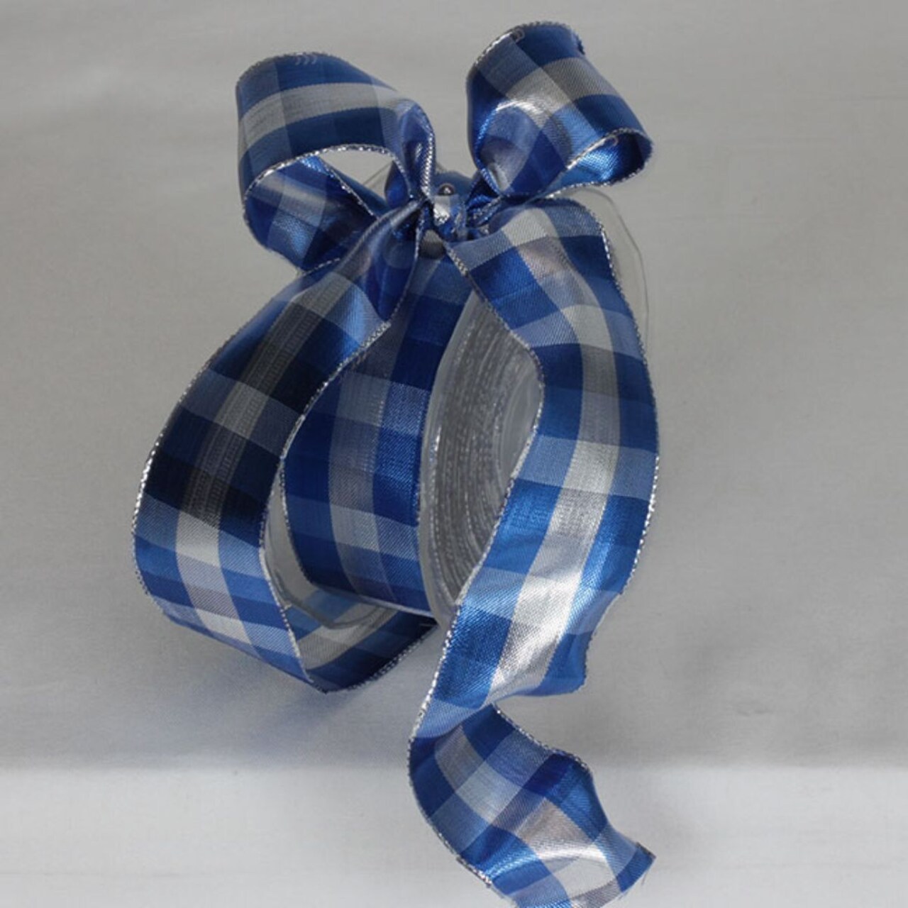 The Ribbon People Silver and Blue Checkered French Wired Craft Ribbon 1.5" x 27 Yards